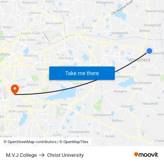 M.V.J.College to Christ University map