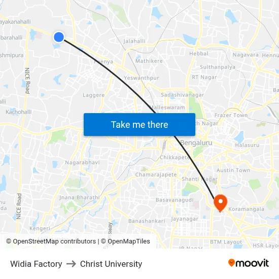 Widia Factory to Christ University map