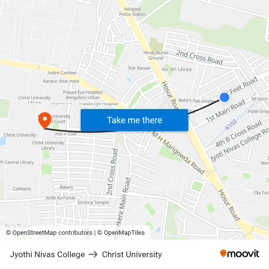 Jyothi Nivas College to Christ University map