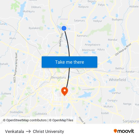 Venkatala to Christ University map