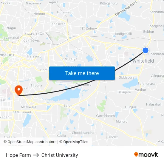 Hope Farm to Christ University map