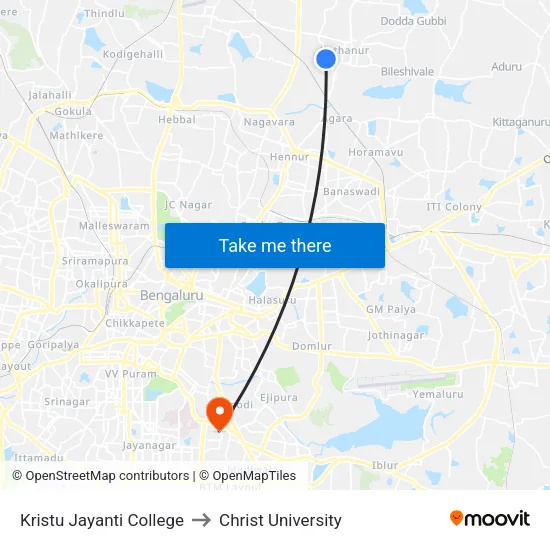 Kristu Jayanti College to Christ University map