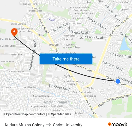 Kudure Mukha Colony to Christ University map