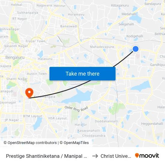 Prestige Shantiniketana / Manipal Hospital to Christ University map