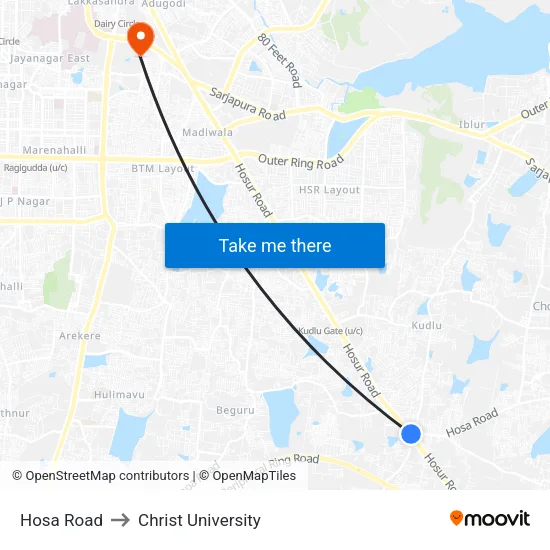 Hosa Road to Christ University map