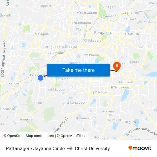Pattanagere Jayanna Circle to Christ University map