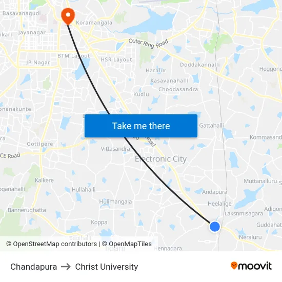 Chandapura to Christ University map