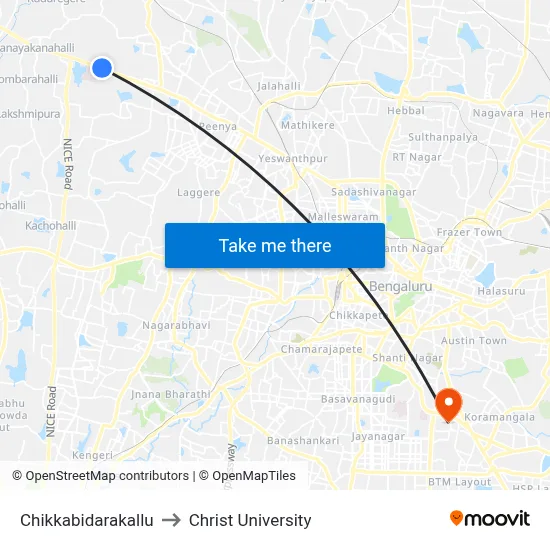 Chikkabidarakallu to Christ University map