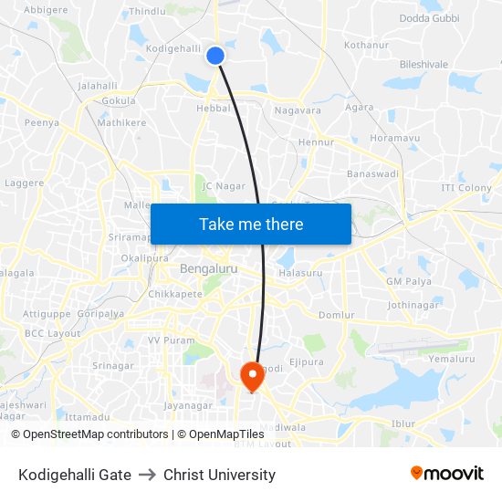 Kodigehalli Gate to Christ University map