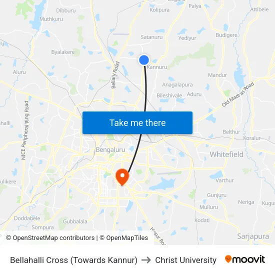 Bellahalli Cross (Towards Kannur) to Christ University map