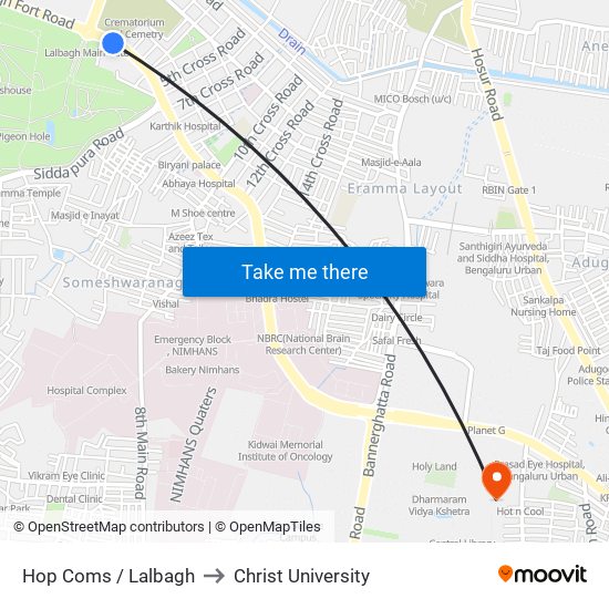 Hop Coms / Lalbagh to Christ University map