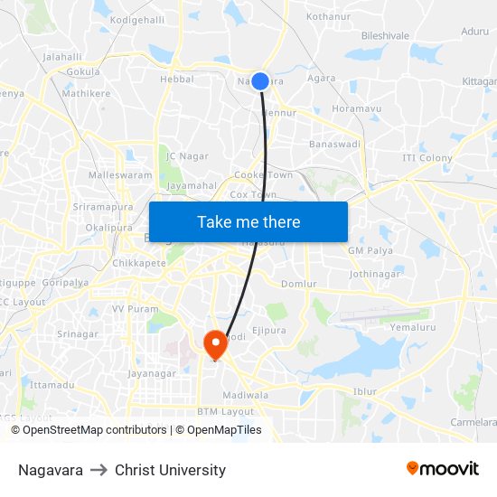 Nagavara to Christ University map