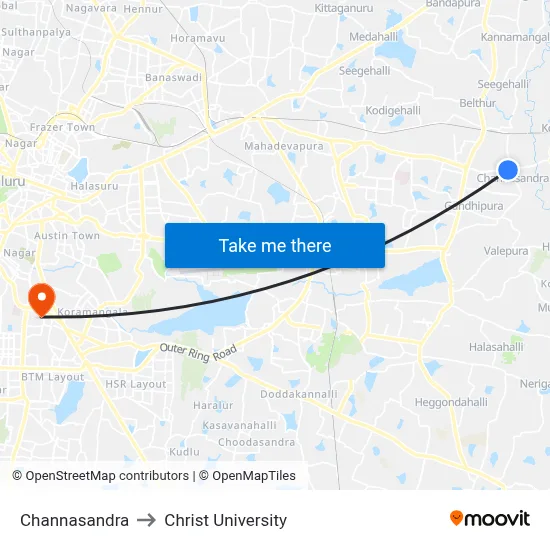 Channasandra to Christ University map