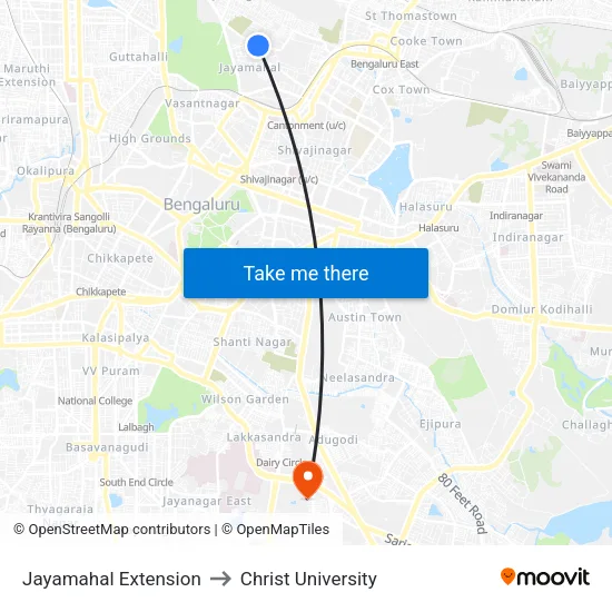 Jayamahal Extension to Christ University map
