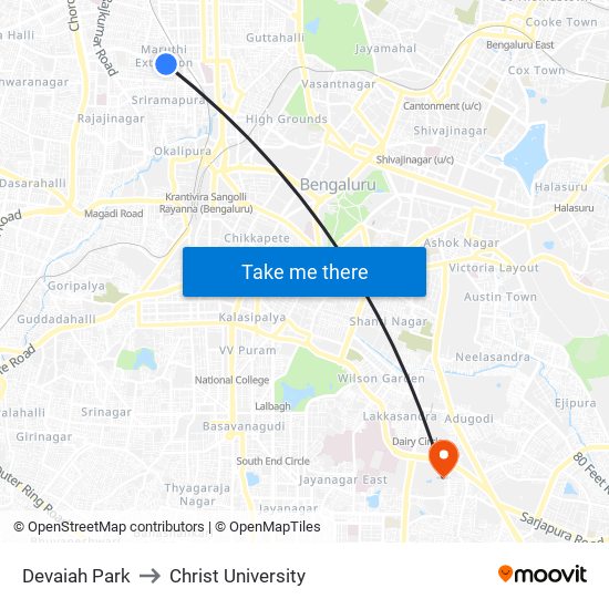 Devaiah Park to Christ University map