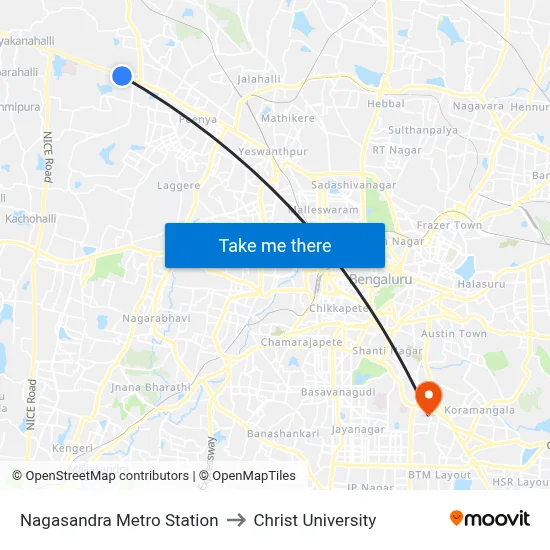Nagasandra Metro Station to Christ University map