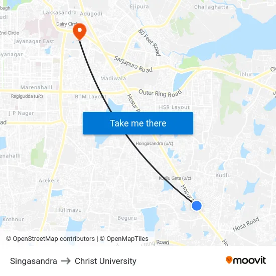Singasandra to Christ University map