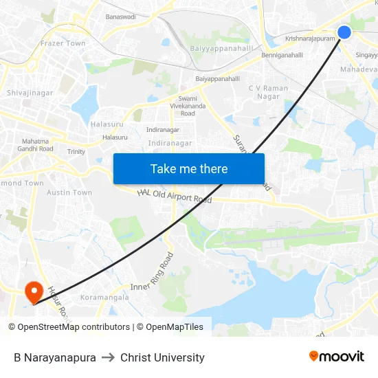 B Narayanapura to Christ University map