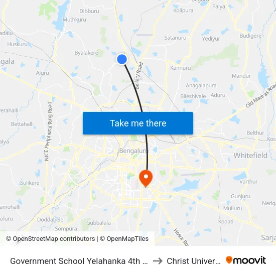 Government School Yelahanka 4th Phase to Christ University map