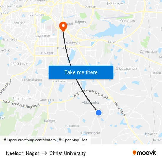 Neeladri Nagar to Christ University map