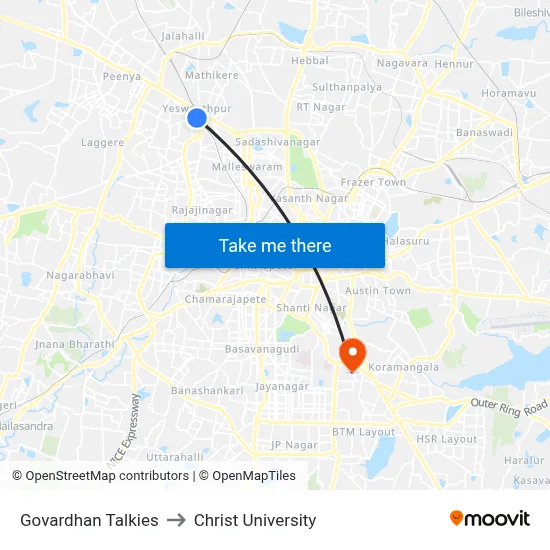 Govardhan Talkies to Christ University map