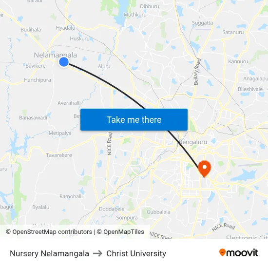 Nursery Nelamangala to Christ University map