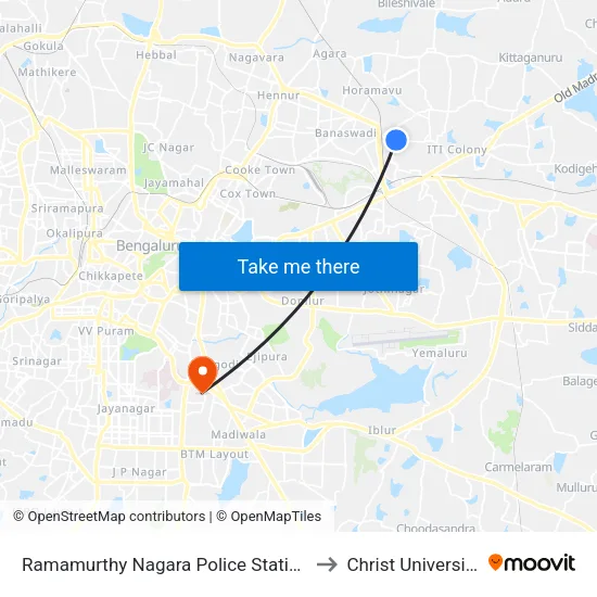 Ramamurthy Nagara Police Station to Christ University map