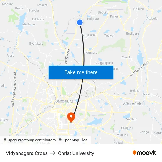 Vidyanagara Cross to Christ University map