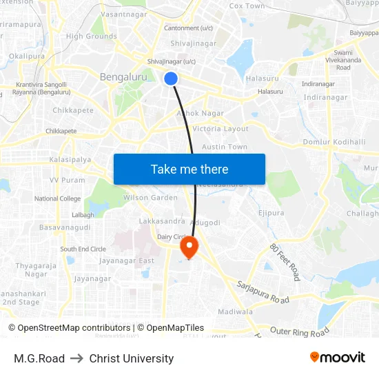 M.G.Road to Christ University map