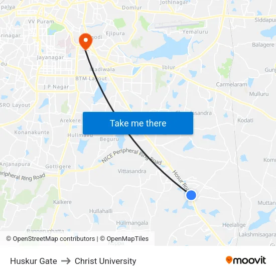 Huskur Gate to Christ University map