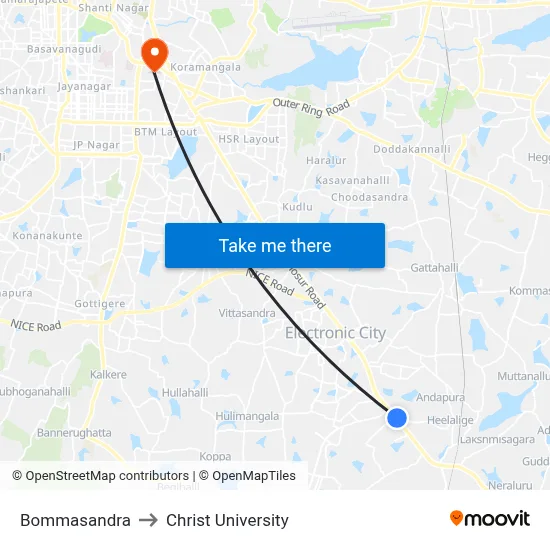 Bommasandra to Christ University map