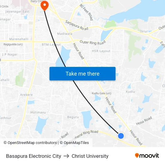 Basapura Electronic City to Christ University map