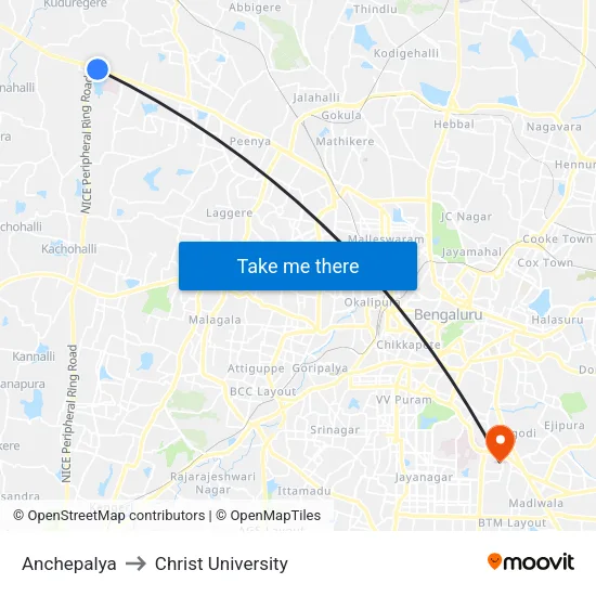Anchepalya to Christ University map