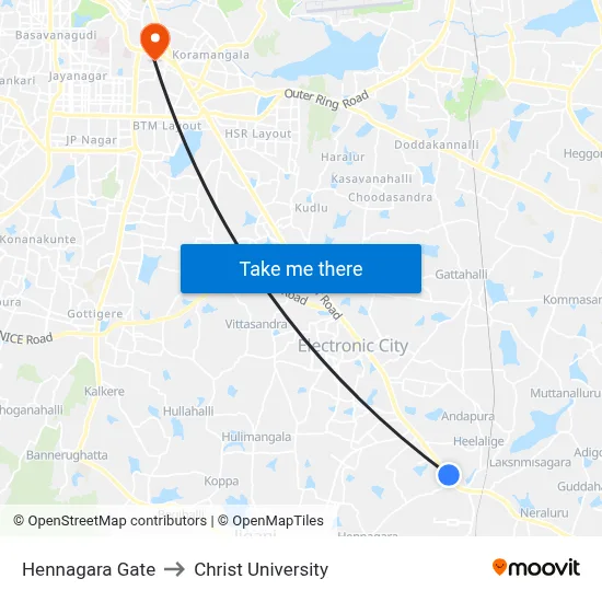 Hennagara Gate to Christ University map