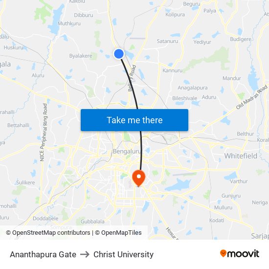 Ananthapura Gate to Christ University map