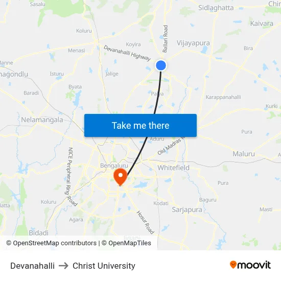 Devanahalli to Christ University map