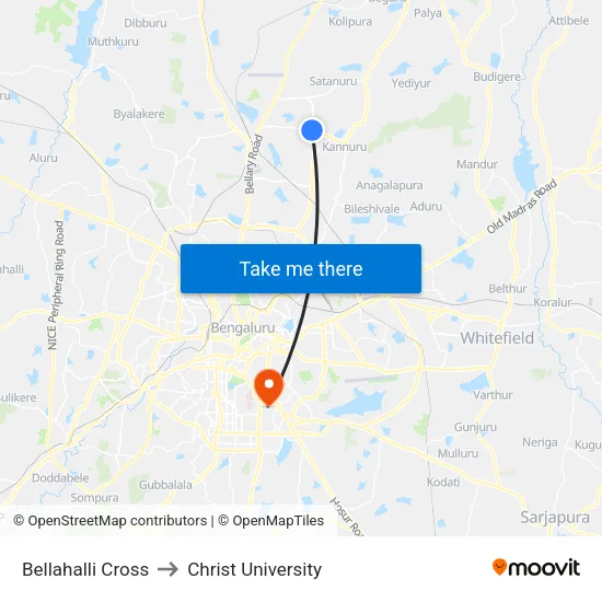Bellahalli Cross to Christ University map