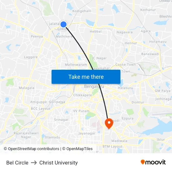 Bel Circle to Christ University map
