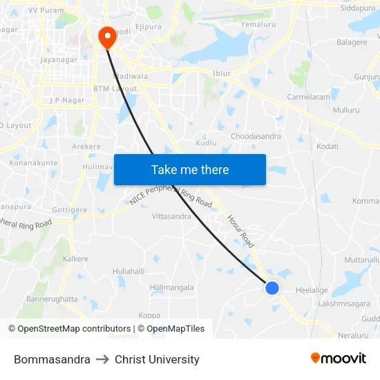 Bommasandra to Christ University map