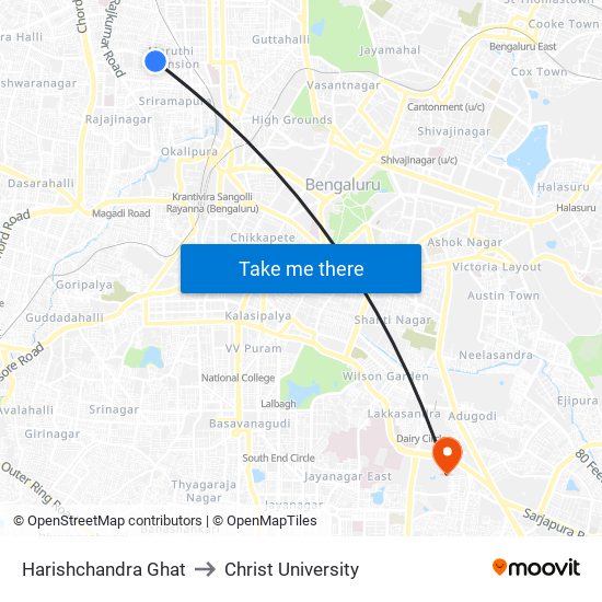 Harishchandra Ghat to Christ University map