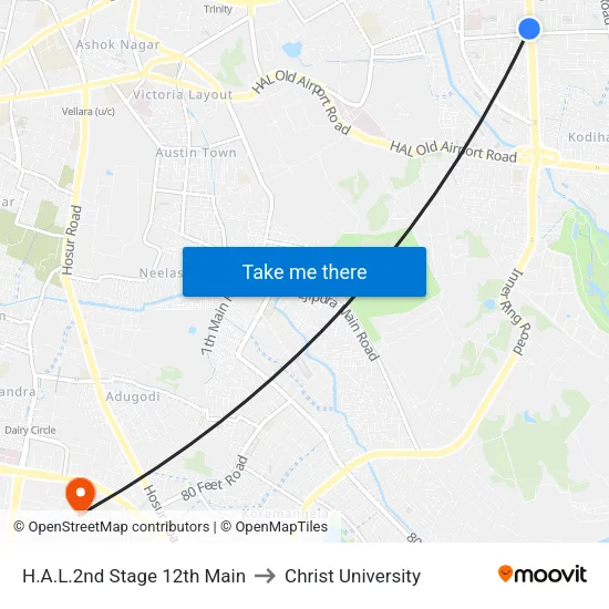 H.A.L.2nd Stage 12th Main to Christ University map