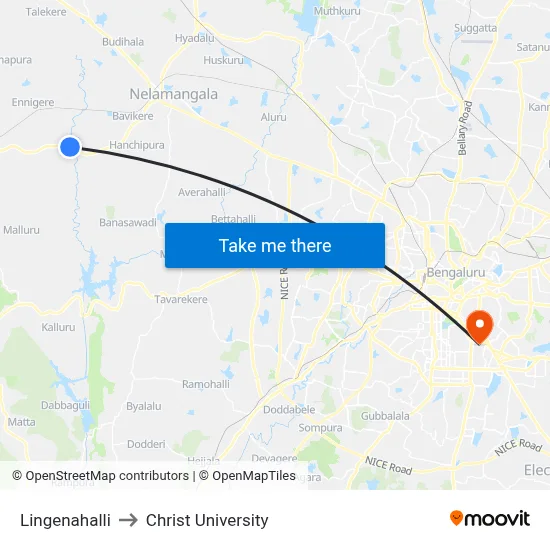 Lingenahalli to Christ University map
