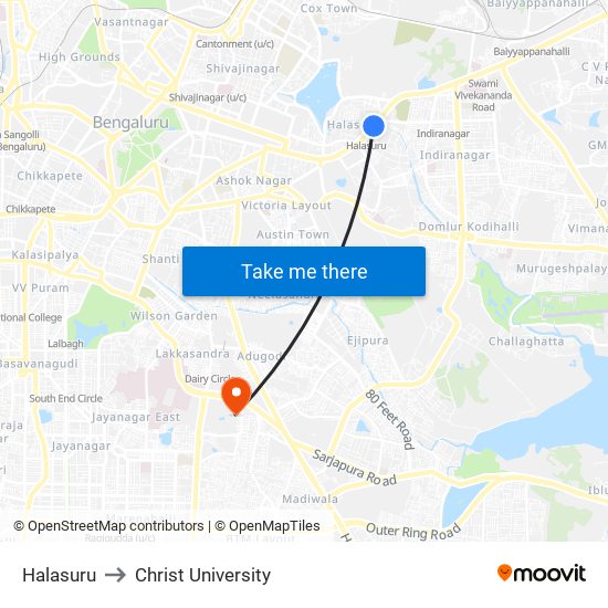 Halasuru to Christ University map