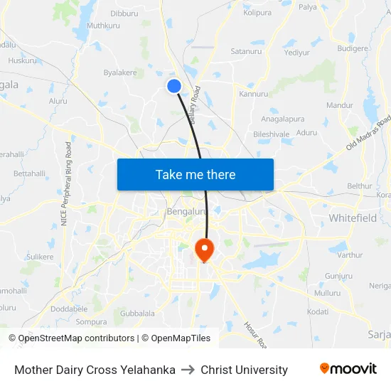 Mother Dairy Cross Yelahanka to Christ University map