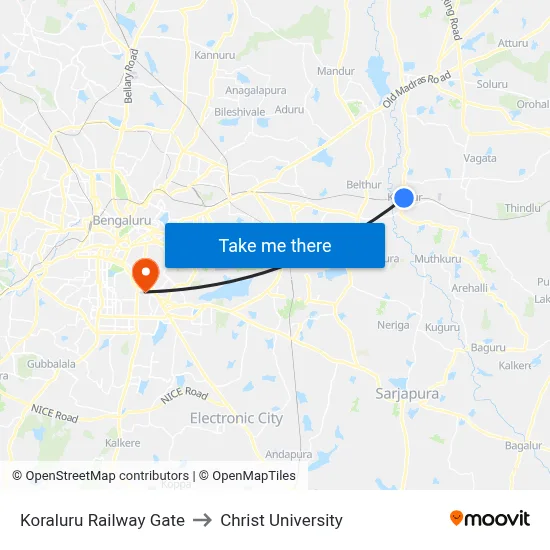 Koraluru Railway Gate to Christ University map