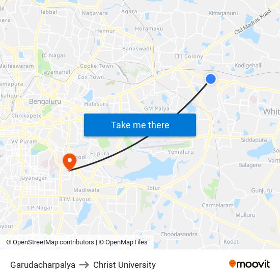 Garudacharpalya to Christ University map
