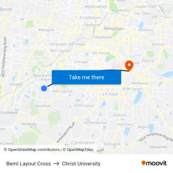 Beml Layout Cross to Christ University map