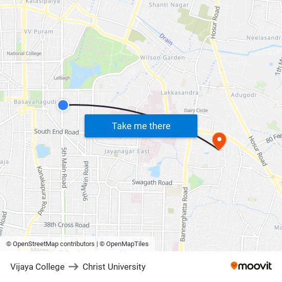 Vijaya College to Christ University map