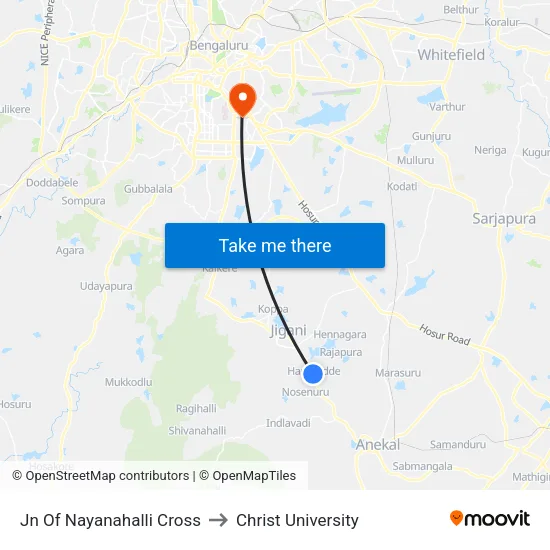Jn Of Nayanahalli Cross to Christ University map