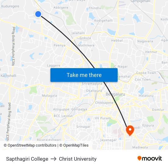 Sapthagiri College to Christ University map